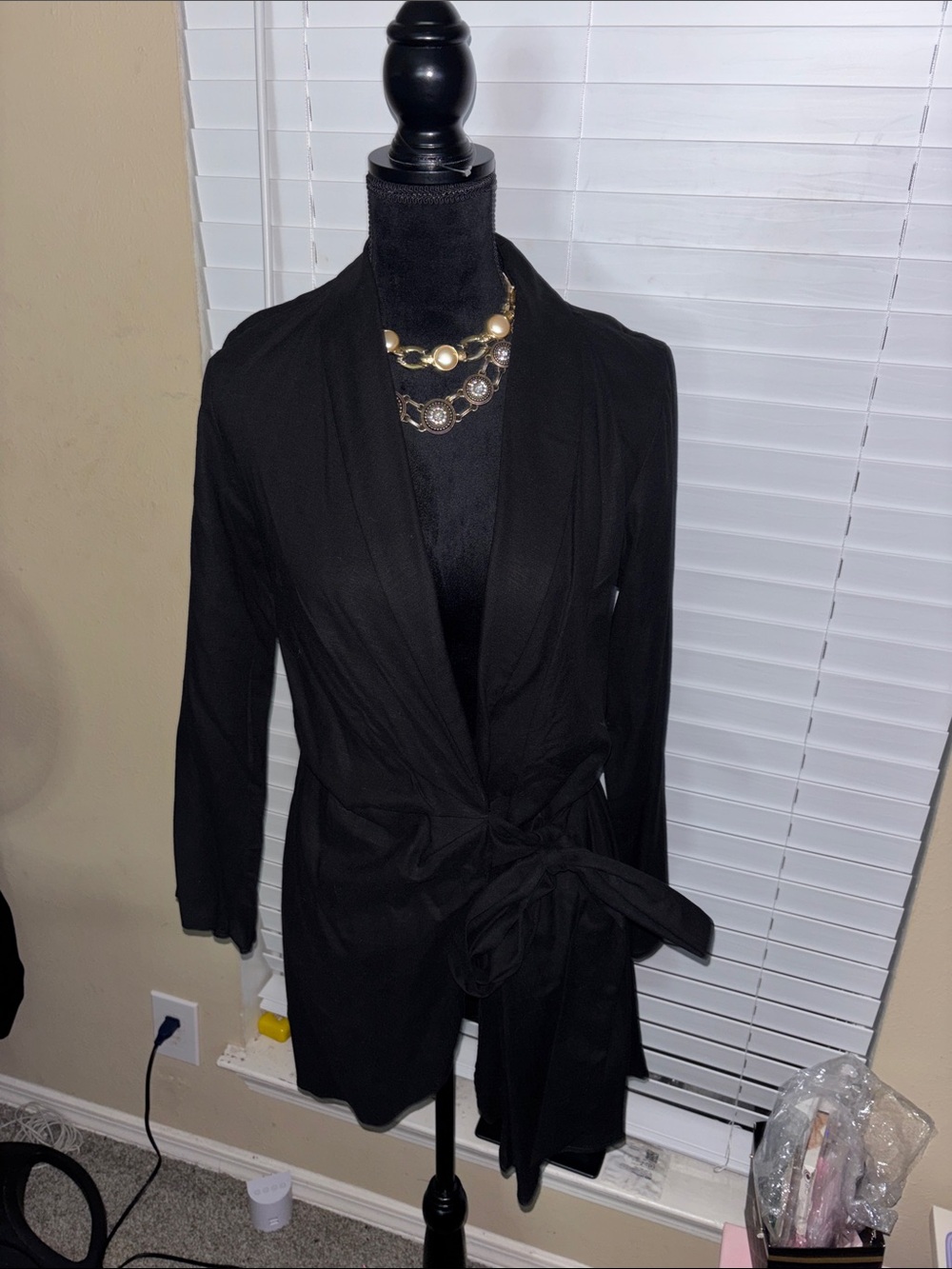 New H&M Black Women's Wrap Cardigan Classic Tie Waist Dress